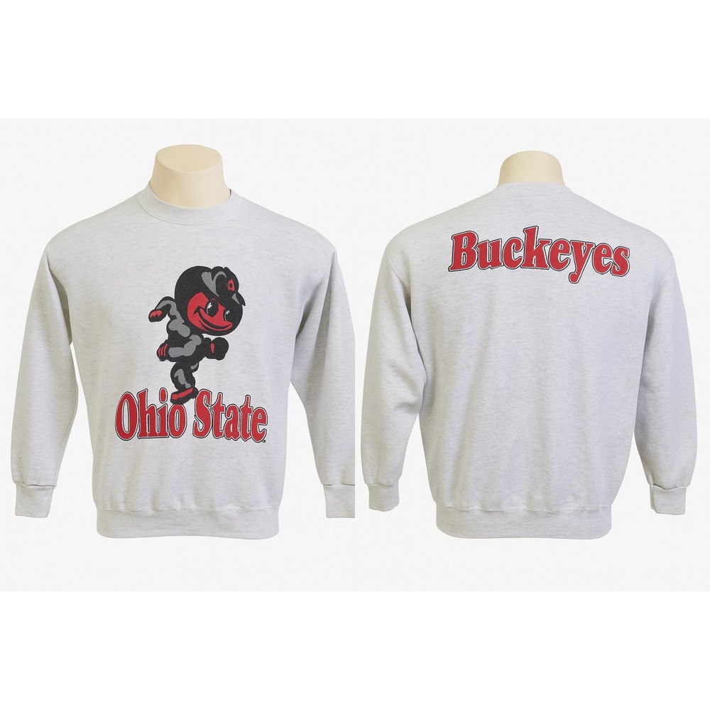 Vintage Ohio State Buckeyes Sweatshirt XL Made USA Brutus Mascot‎ 90s Gray A27